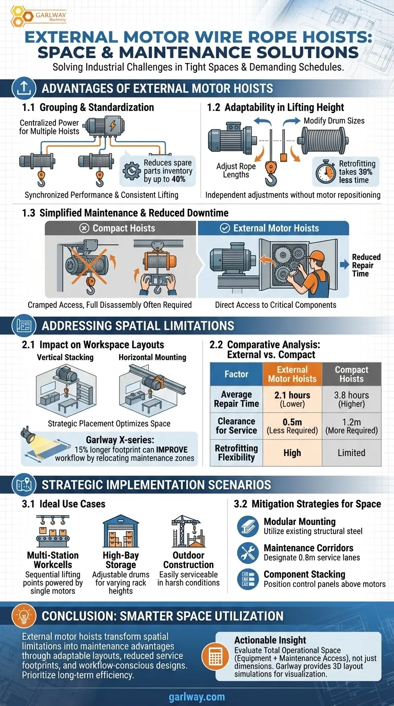 Cómo los polipastos de cable de motor externo resuelven los desafíos de espacio y mantenimiento Guía Visual