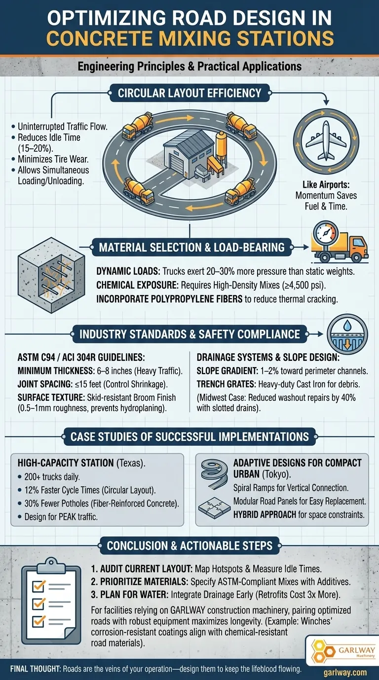 コンクリートプラントにおける道路設計の最適化：工学原理と実践的応用 ビジュアルガイド