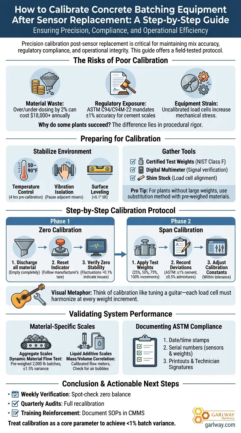 センサー交換後のコンクリートバッチ処理装置の校正方法：段階的なガイド ビジュアルガイド