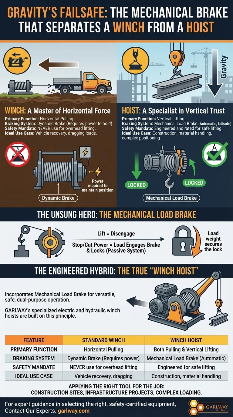重力のフェイルセーフ：ウインチとホイストを分ける機械式ブレーキ ビジュアルガイド