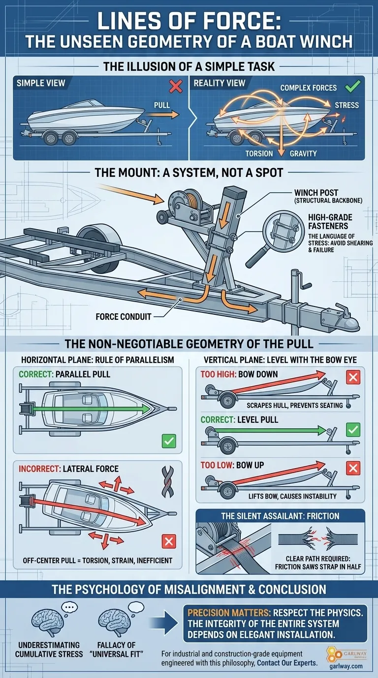 Linhas de Força: A Geometria Invisível de um Guindaste de Barco Guia Visual