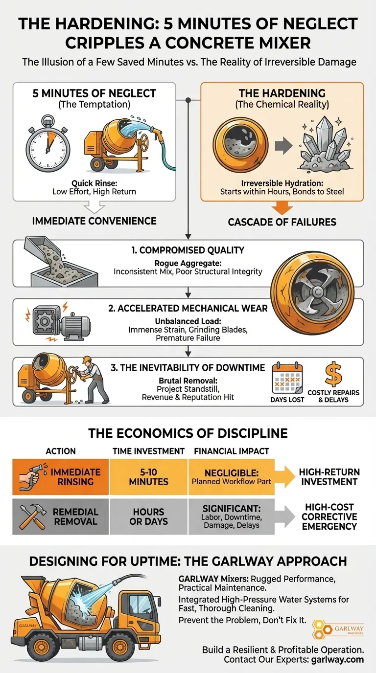 硬化：五分钟的疏忽如何毁掉一台混凝土搅拌机 图解指南