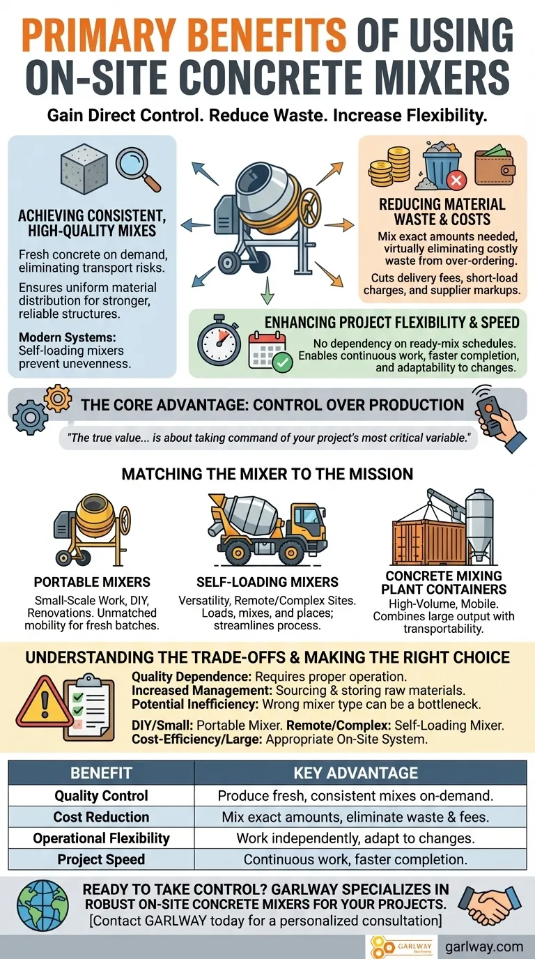 使用现场混凝土搅拌机的主要好处是什么？掌控质量、降低成本、提高效率 图解指南