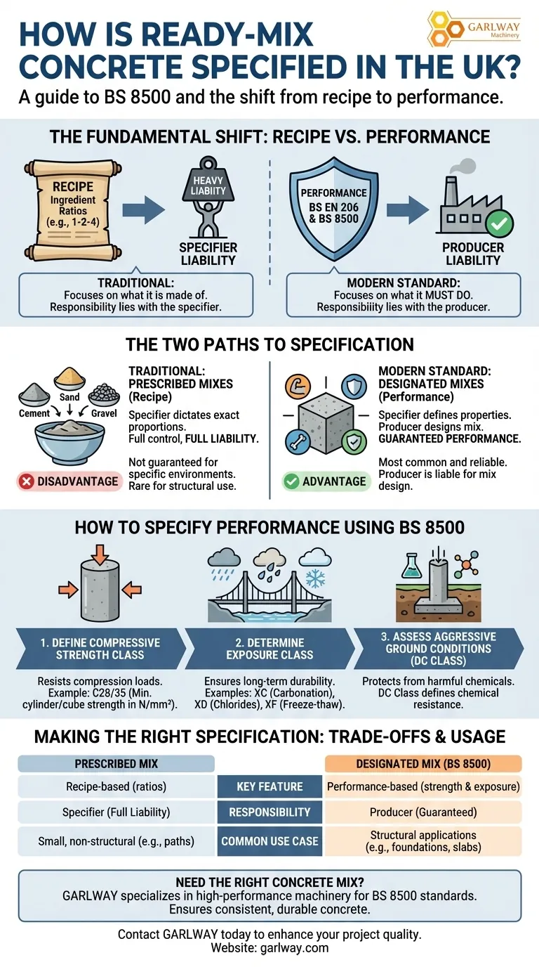 كيف يتم تحديد الخرسانة الجاهزة في المملكة المتحدة؟ دليل لمعايير BS 8500 والمعايير الأداء. دليل مرئي