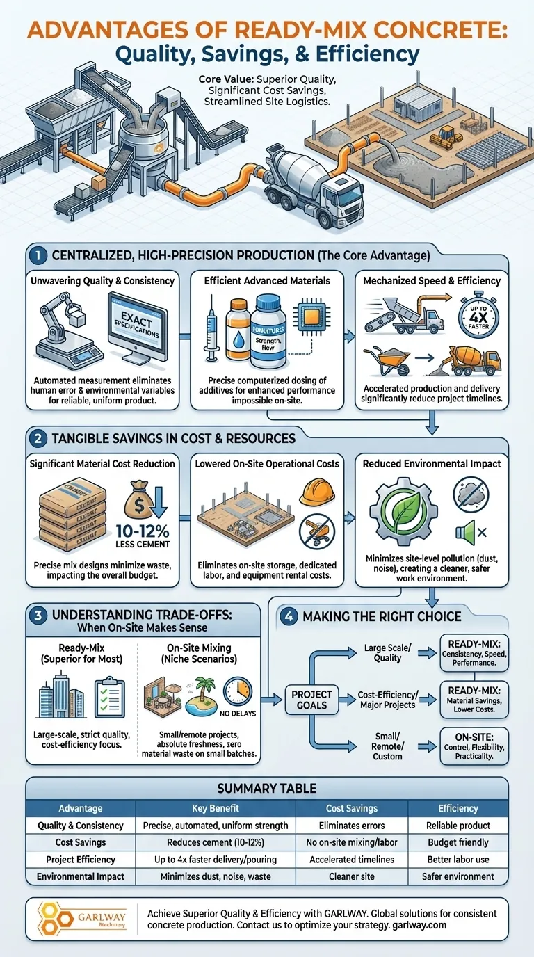 레디믹스 콘크리트 사용의 장점은 무엇인가요? 우수한 품질, 비용 절감 및 효율성 시각적 가이드