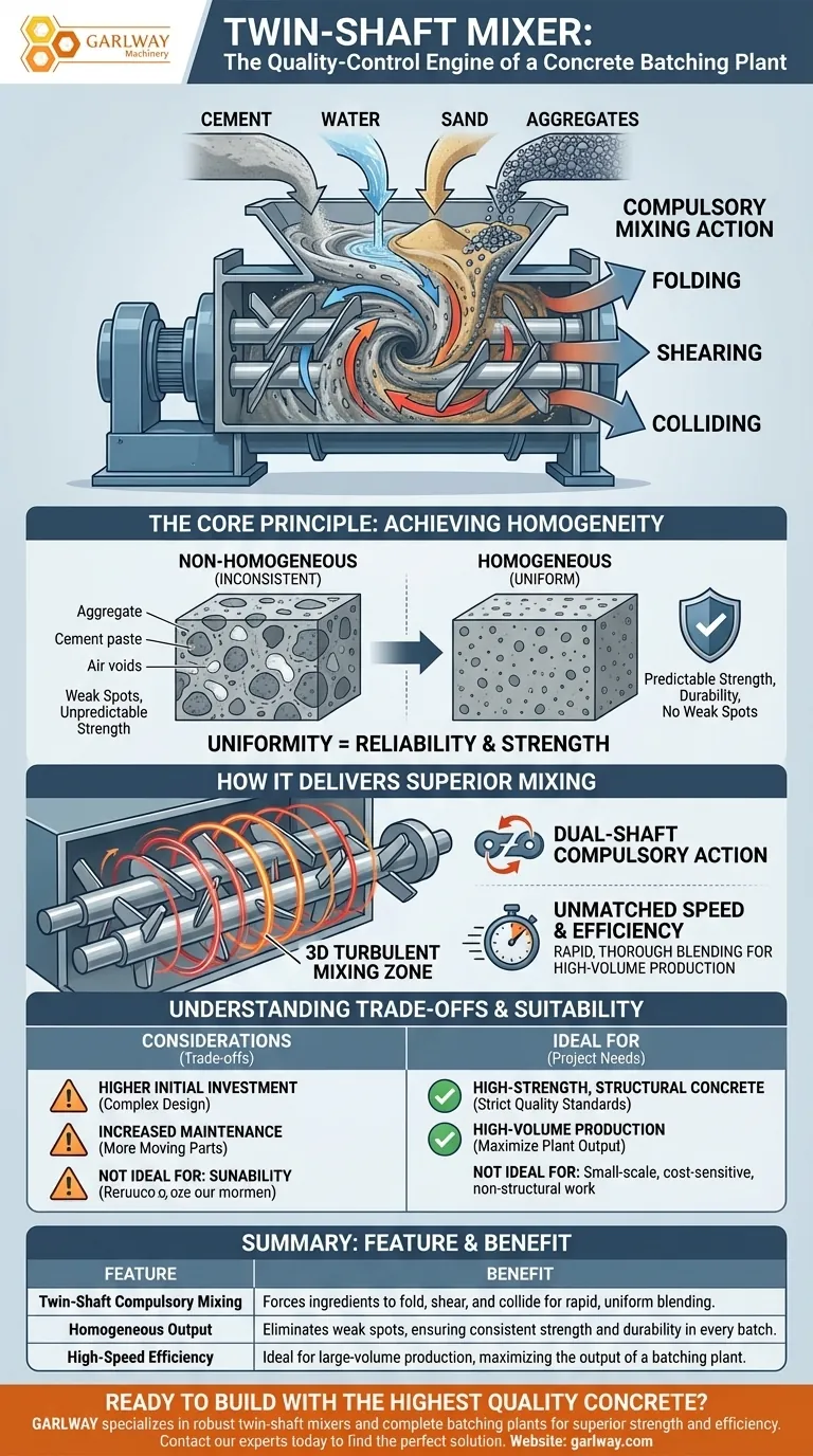 콘크리트 배치 플랜트에서 트윈 샤프트 믹서의 기능은 무엇인가요? | 고강도 콘크리트의 엔진 시각적 가이드