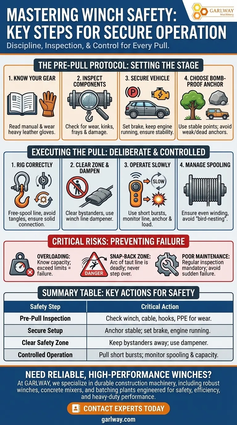 What are the key steps for safely using a winch? Master the Pre-Pull Protocol and Controlled Execution Visual Guide