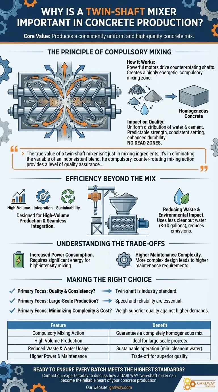 콘크리트 생산에서 트윈 샤프트 믹서가 중요한 이유는 무엇인가요? 우수하고 균질한 혼합물을 얻으세요. 시각적 가이드