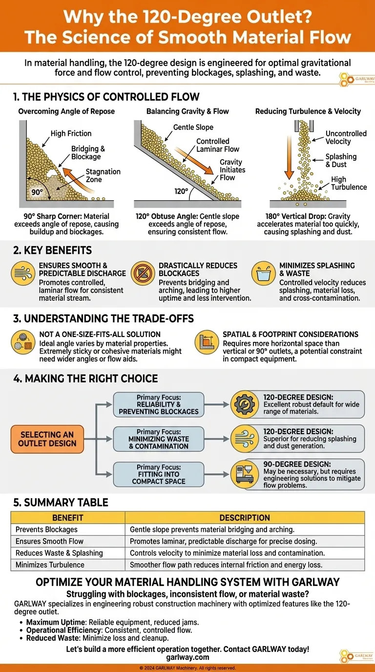 لماذا يعتبر تصميم المخرج بزاوية 120 درجة مفيدًا؟ منع الانسدادات وضمان تدفق سلس للمواد دليل مرئي