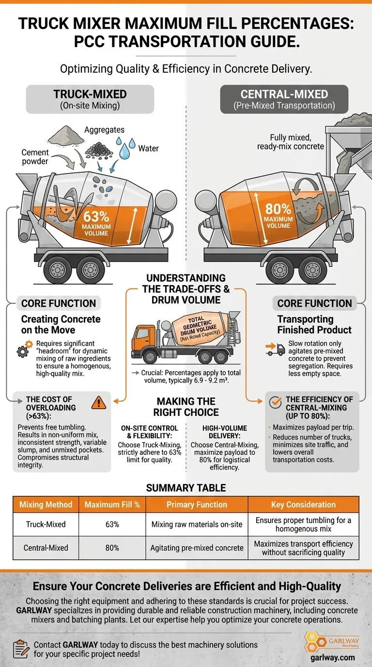 트럭 믹서의 최대 충전 비율은 얼마인가요? 품질 콘크리트를 위해 과적재를 피하세요 시각적 가이드