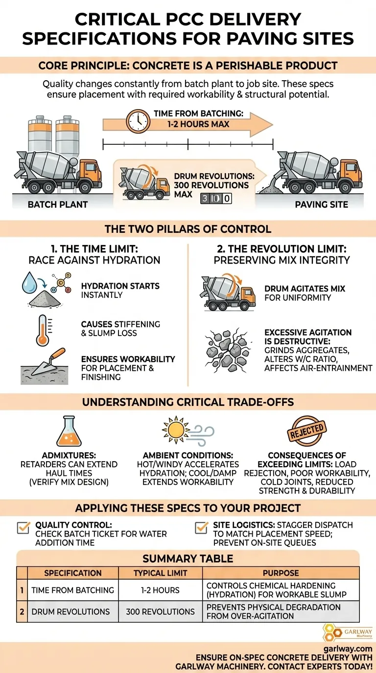 포장 현장으로의 PCC(포틀랜드 시멘트 콘크리트) 배송에 대한 일반적인 사양은 무엇입니까? 품질을 보장하고 값비싼 거부를 피하십시오. 시각적 가이드