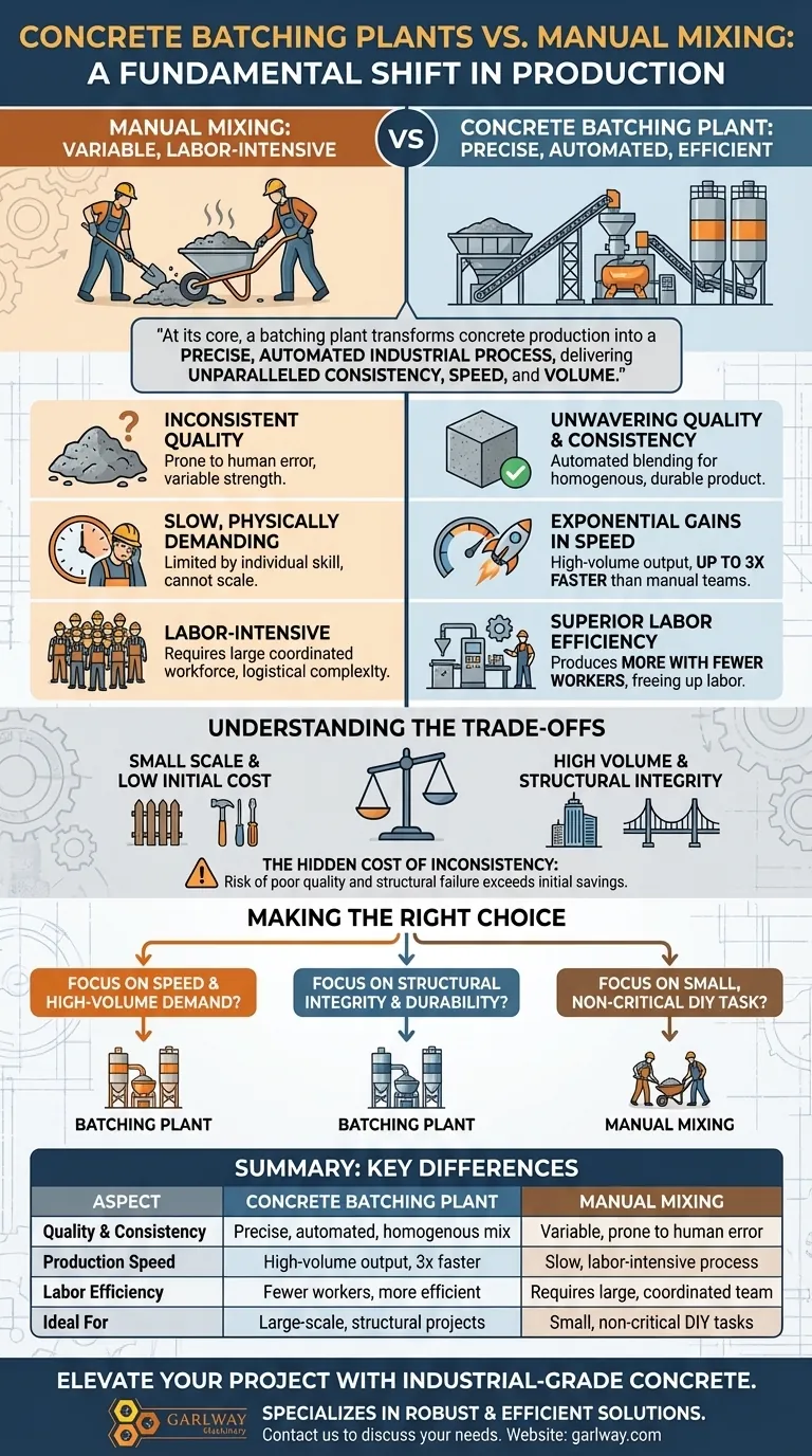 수동 혼합에 비해 콘크리트 배치 플랜트를 사용할 때의 장점은 무엇인가요? 비교할 수 없는 품질 및 효율성 달성 시각적 가이드