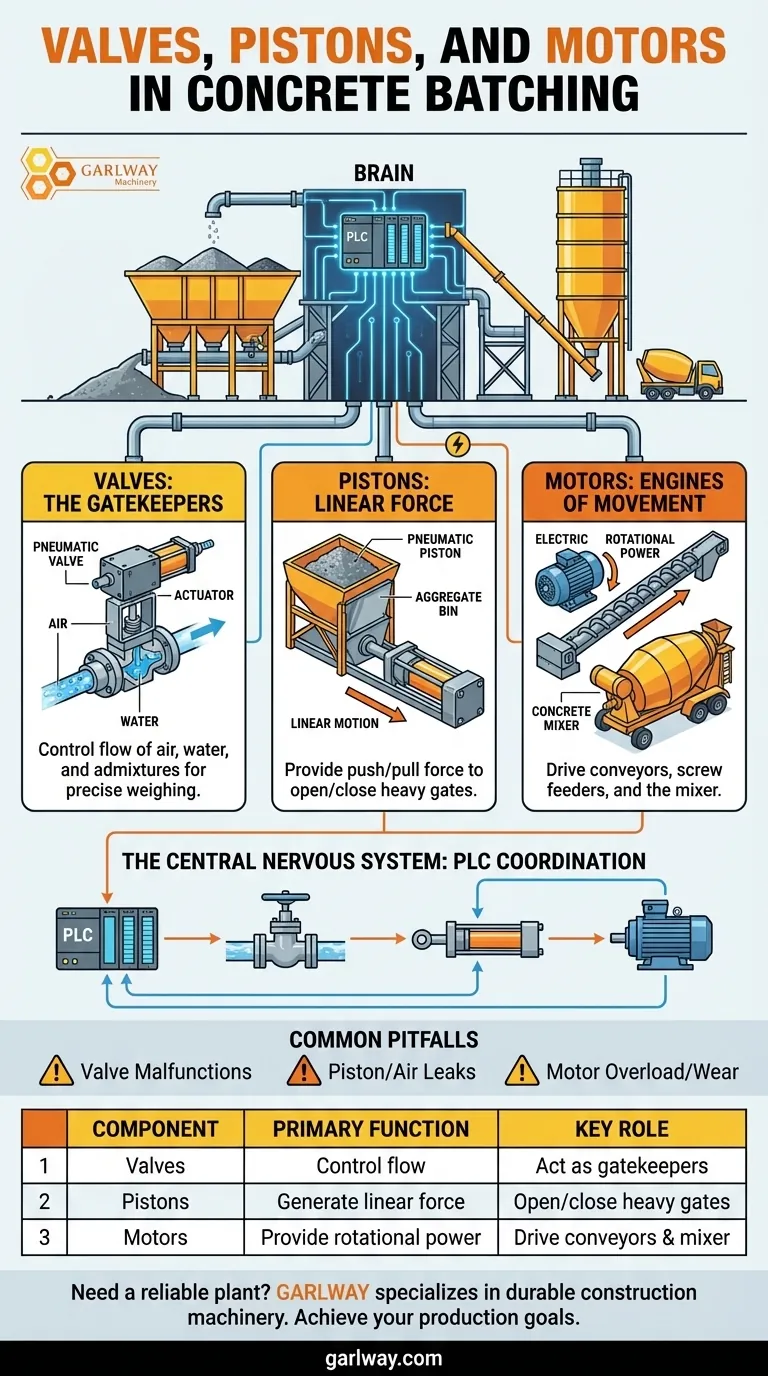 콘크리트 배치 플랜트에서 밸브, 피스톤, 모터의 기능은 무엇인가요? | 핵심 메커니즘 설명 시각적 가이드
