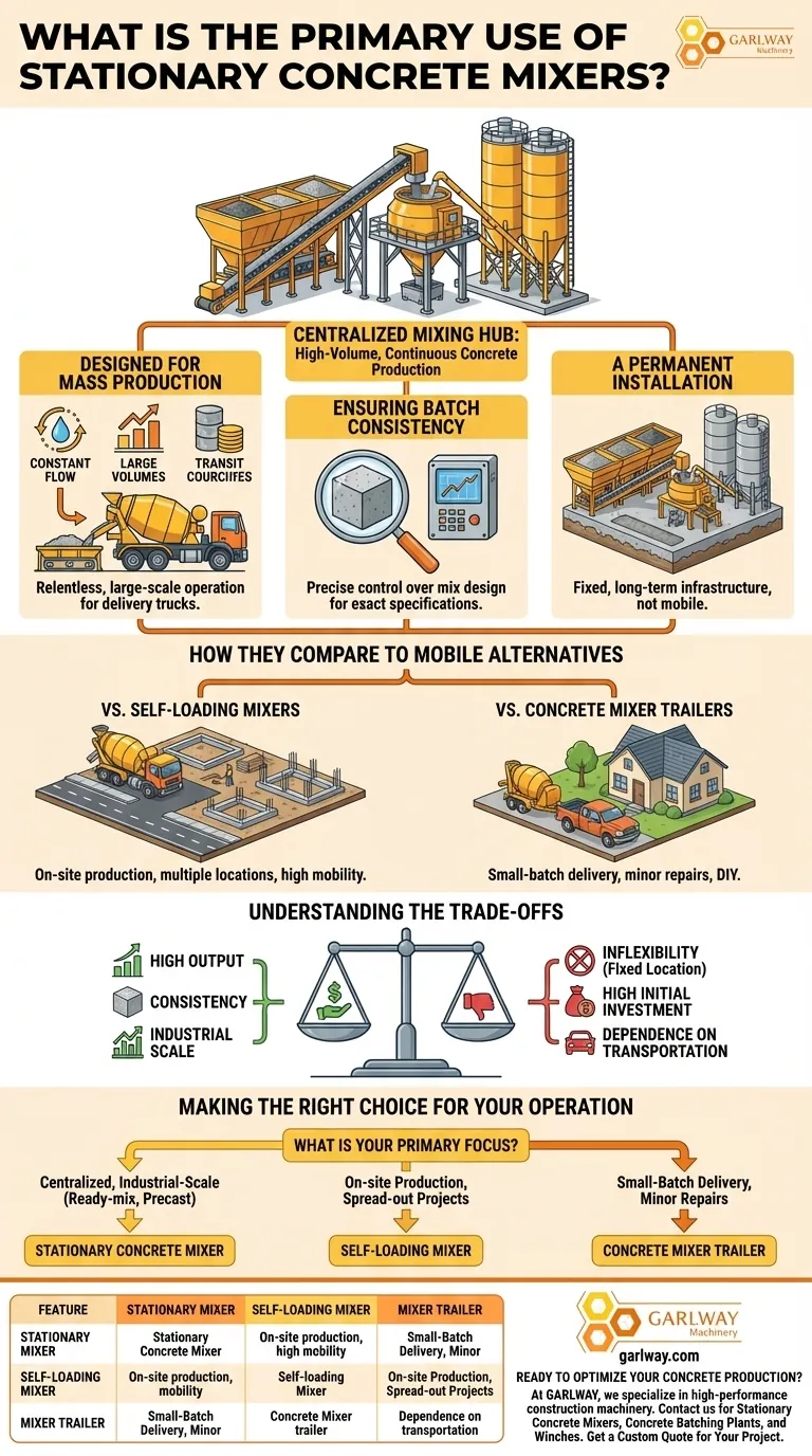 Quel est l'usage principal des centrales à béton fixes ? Atteindre une production à grand volume Guide Visuel