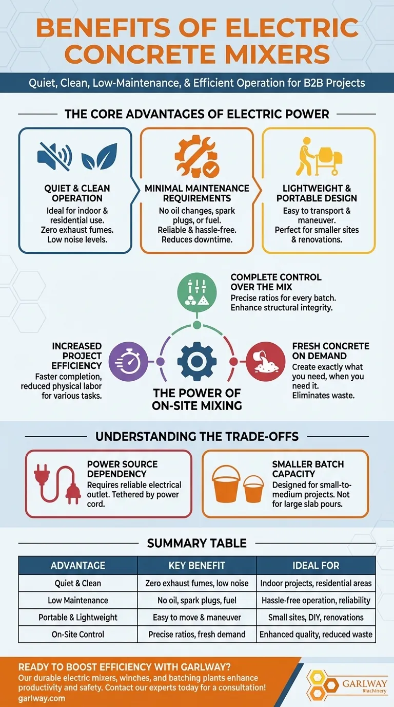 ما هي فوائد خلاطات الخرسانة الكهربائية؟ خلط هادئ ونظيف وقليل الصيانة دليل مرئي