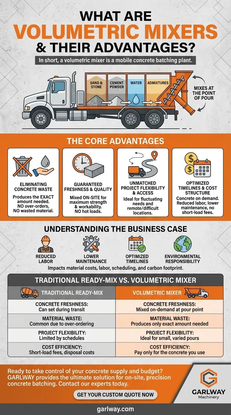부피 믹서는 무엇이며 장점은 무엇인가요? 낭비 없이 주문 즉시 콘크리트 생산 시각적 가이드