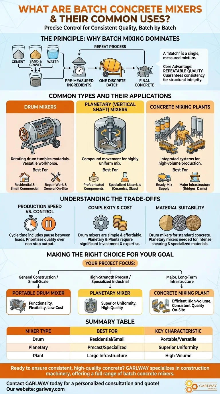 ما هي خلاطات الخرسانة الدفعية واستخداماتها الشائعة؟ ابحث عن الخلاط المناسب لحجم مشروعك دليل مرئي