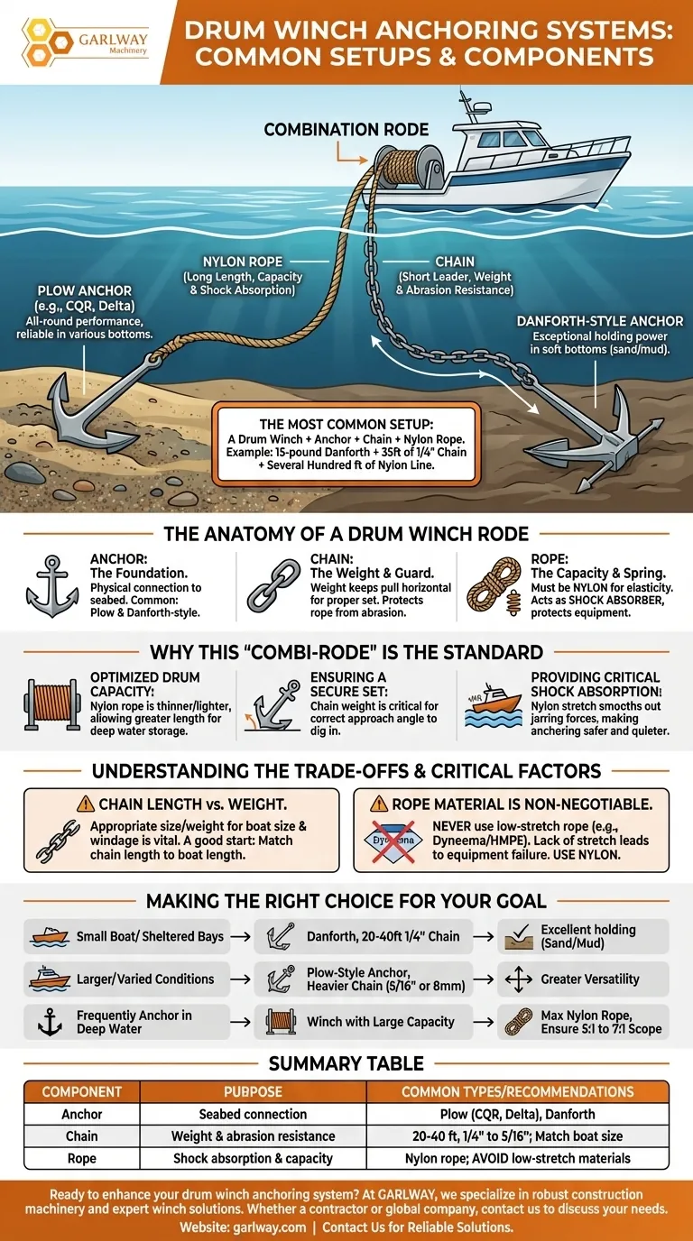 드럼 윈치에 일반적으로 사용되는 앵커와 체인 구성은 무엇인가요? 최대 고정력을 위해 윈치 구성을 최적화하세요. 시각적 가이드