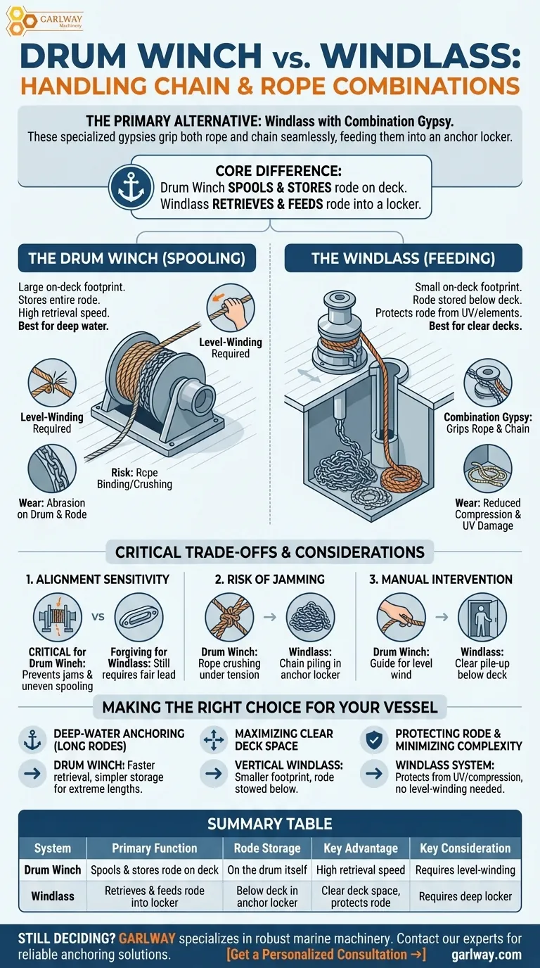 체인과 로프 조합을 처리하는 드럼 윈치에 대한 대안은 무엇인가요? 앵커 윈치 솔루션을 알아보세요. 시각적 가이드
