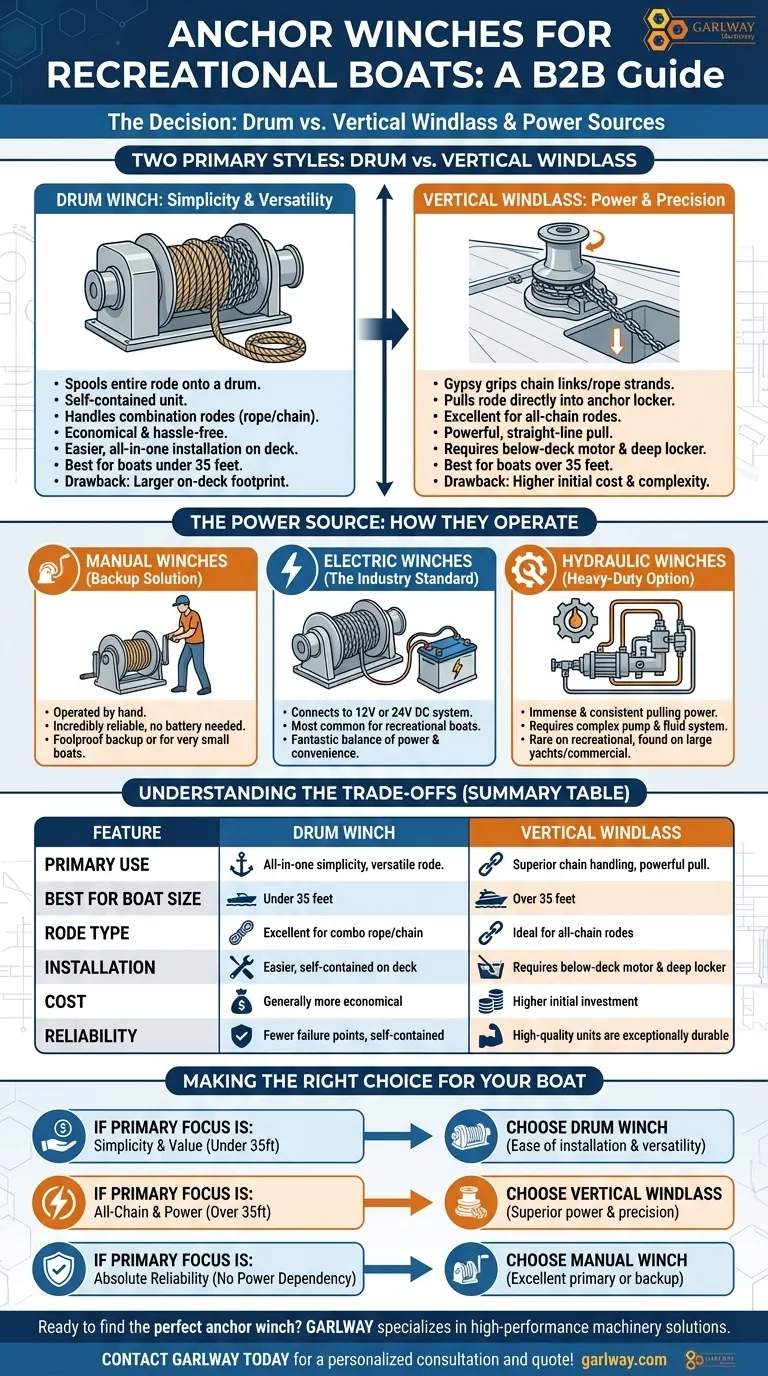 Que tipos de guinchos de âncora são comumente usados em barcos de recreio? Tambor vs. Guincho Explicado Guia Visual