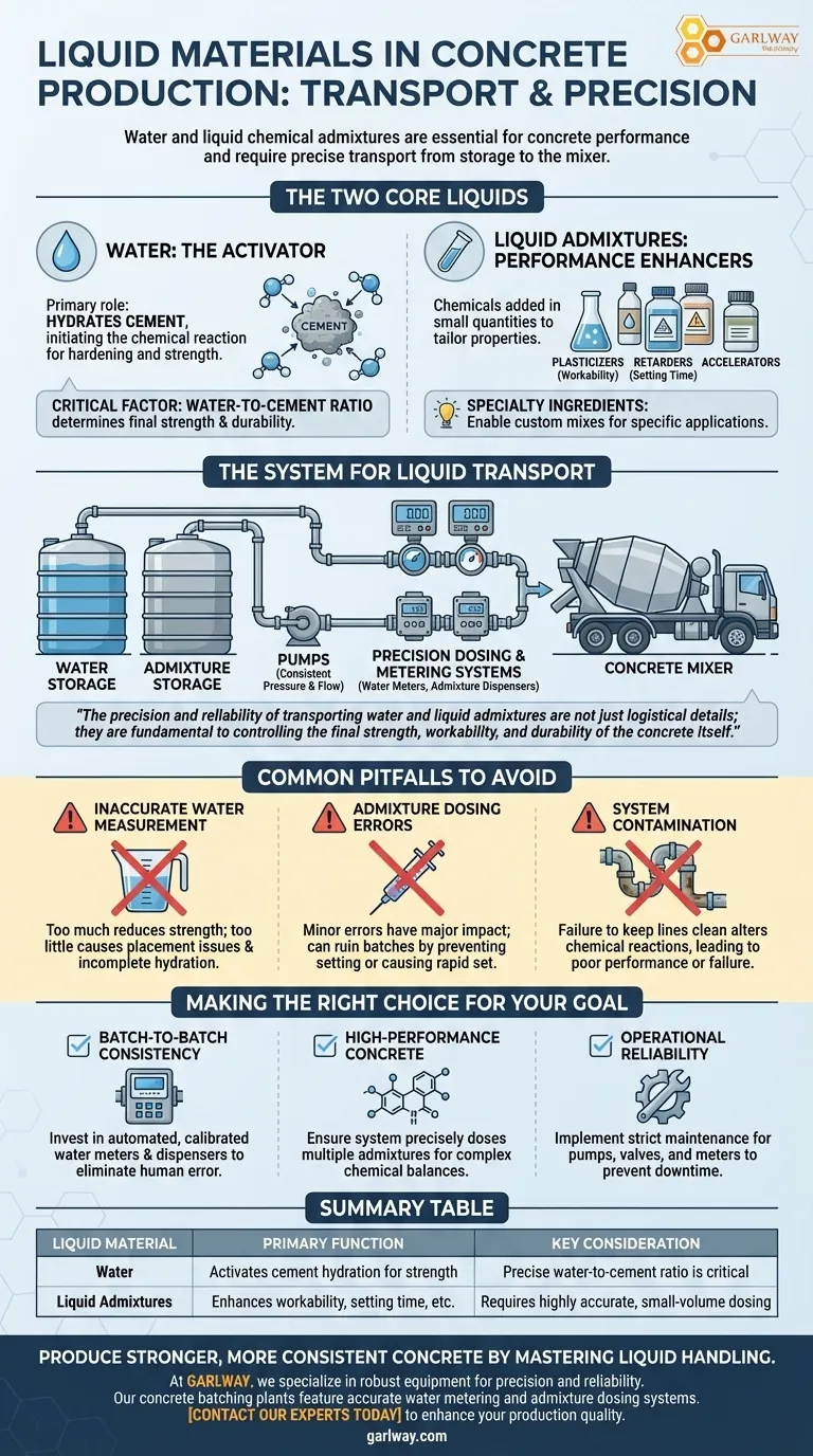 Welche flüssigen Materialien werden bei der Betonproduktion transportiert? Beherrschen Sie den Umgang mit Wasser und Zusatzmitteln Visuelle Anleitung