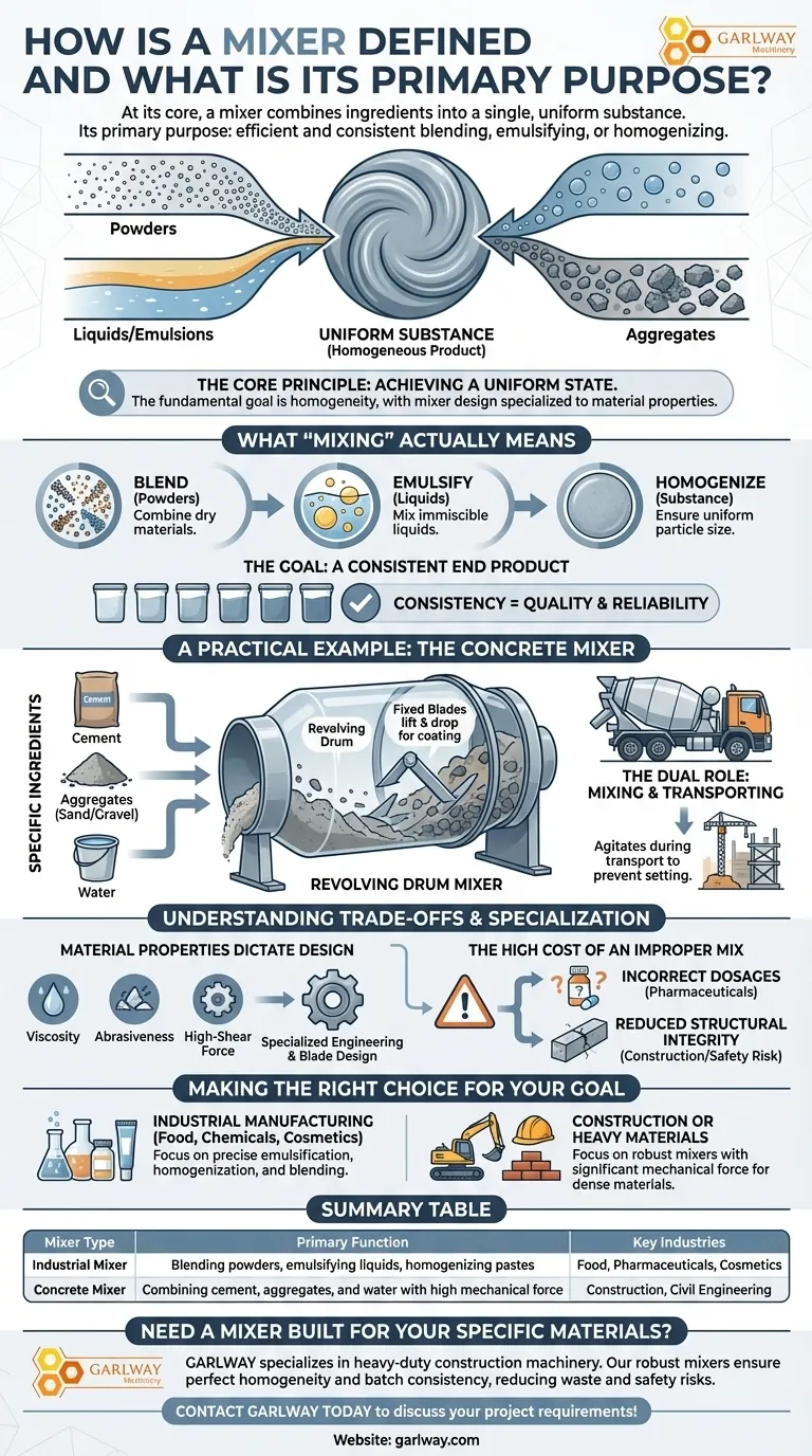How is a mixer defined and what is its primary purpose? Achieve Perfect Homogeneity in Your Materials Visual Guide