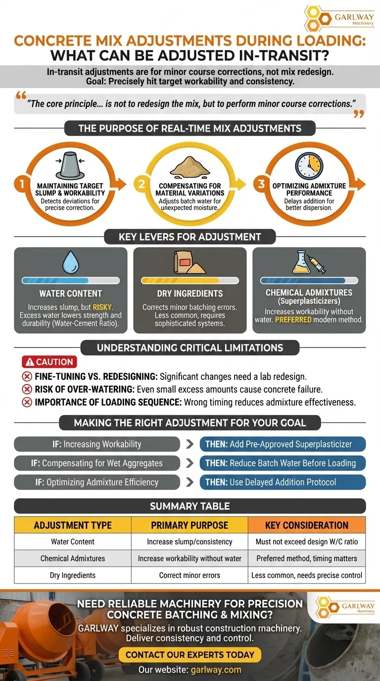 Quels ajustements peuvent être apportés au mélange de béton lors du chargement ? Réglage fin pour un affaissement et une maniabilité parfaits Guide Visuel