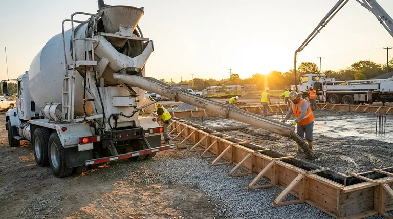 Was geschieht während der Entladephase eines Betonmischfahrzeugs? Präzise Platzierung für strukturelle Integrität gewährleisten