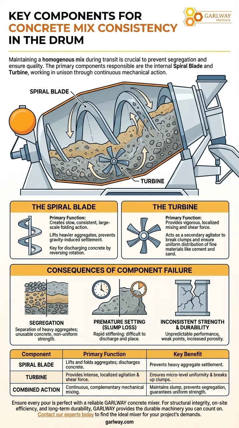 What are the key components that maintain concrete mix consistency in the drum? Ensure Uniform Quality from Plant to Site Visual Guide