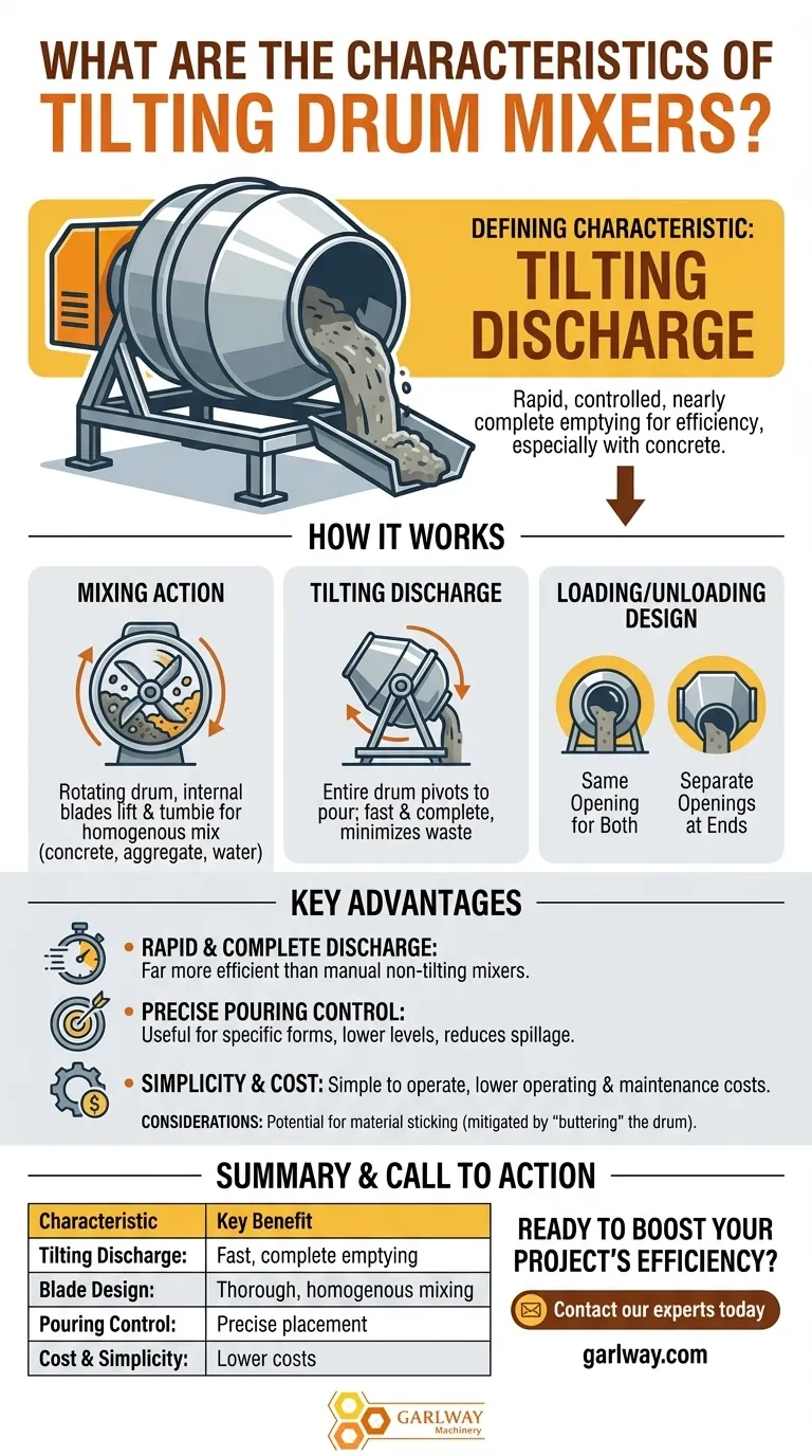 틸팅 드럼 믹서의 특징은 무엇인가요? 빠르고 제어된 콘크리트 타설 달성 시각적 가이드