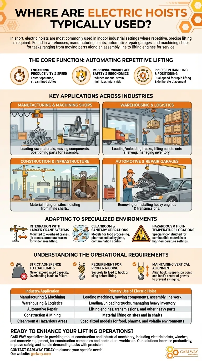 Dove vengono tipicamente utilizzati i paranchi elettrici? Aumento della produttività in magazzini, fabbriche e officine Guida Visiva