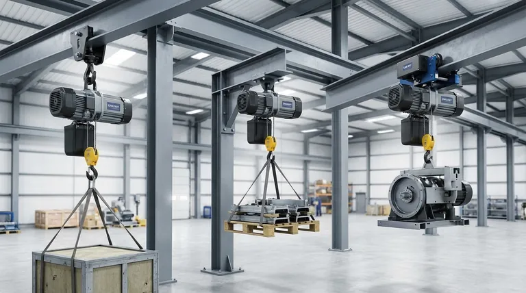 ما هي طرق تعليق الرافعات الكهربائية؟ شرح التركيب بالخطاف، أو العروة، أو العربة