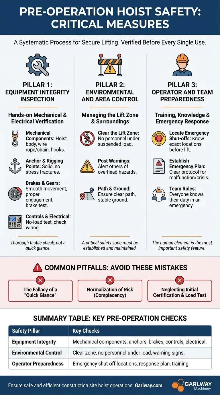 호이스트 작동 전에 어떤 안전 조치를 확인해야 합니까? 안전한 리프트를 위한 3가지 기둥 점검표 시각적 가이드