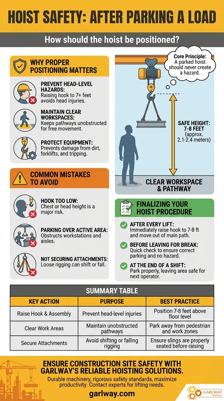 짐을 내린 후 호이스트는 어떻게 배치해야 합니까? 안전한 작업장을 위한 필수 안전 조치 시각적 가이드