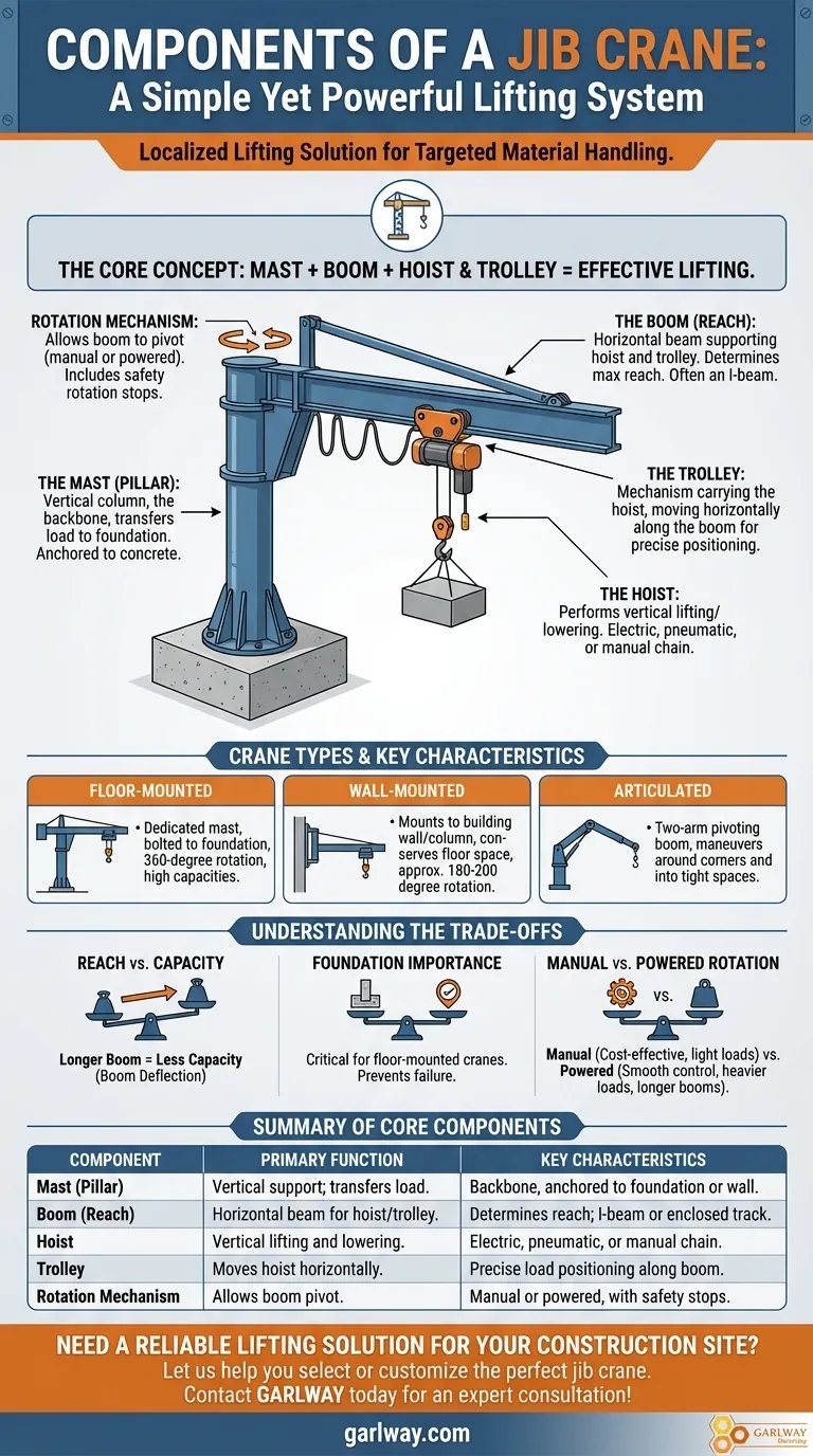 지브 크레인의 구성 요소는 무엇인가요? 핵심 리프팅 시스템 부품 가이드 시각적 가이드