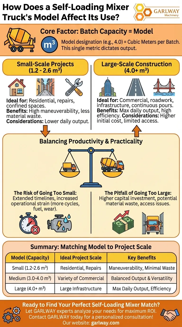 How does the model of a self loading mixer truck affect its use? Match Capacity to Your Project Scale Visual Guide
