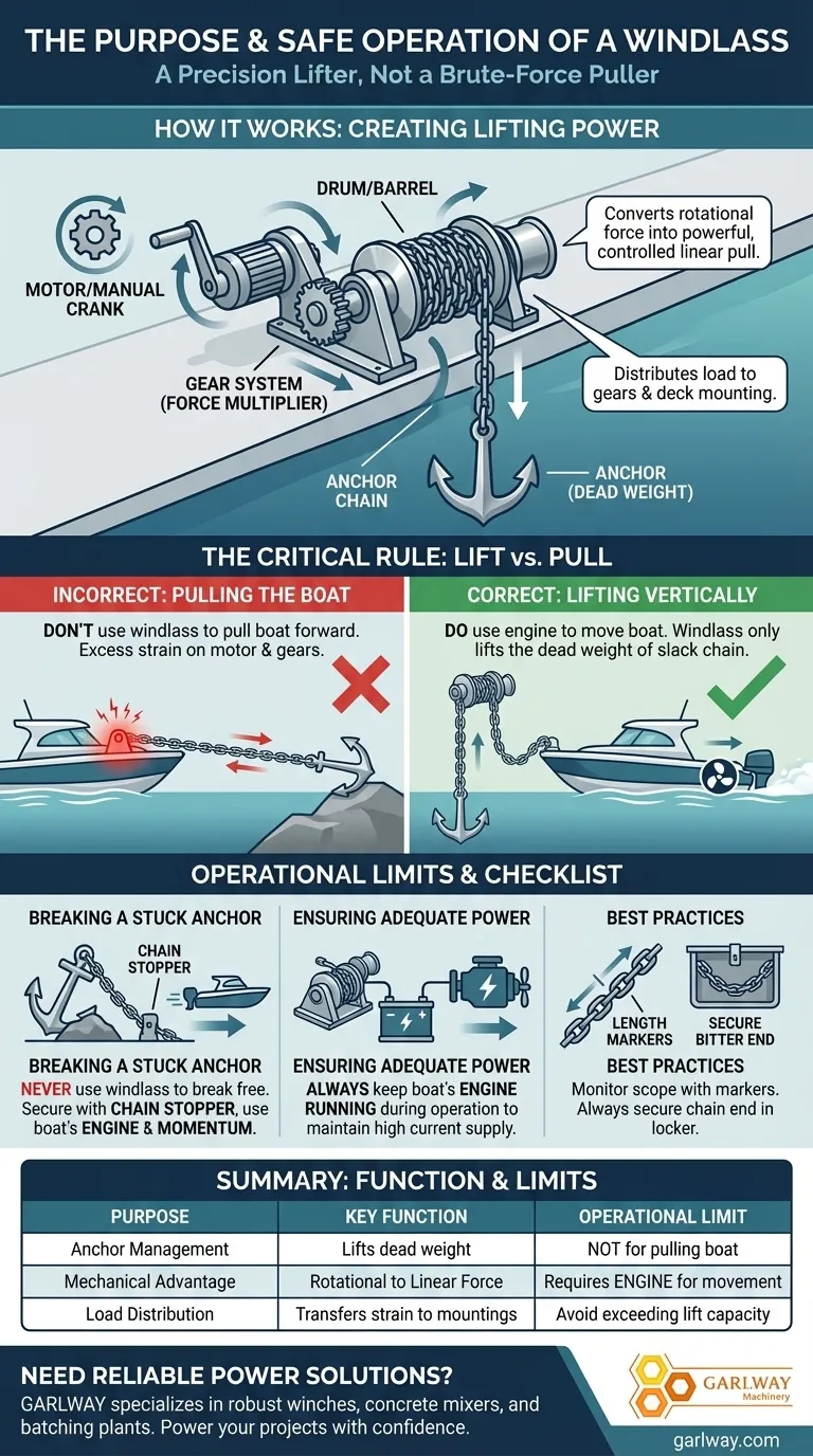 윈드라스의 목적은 무엇인가요? 무거운 닻을 안전하고 효율적으로 들어 올리기 시각적 가이드