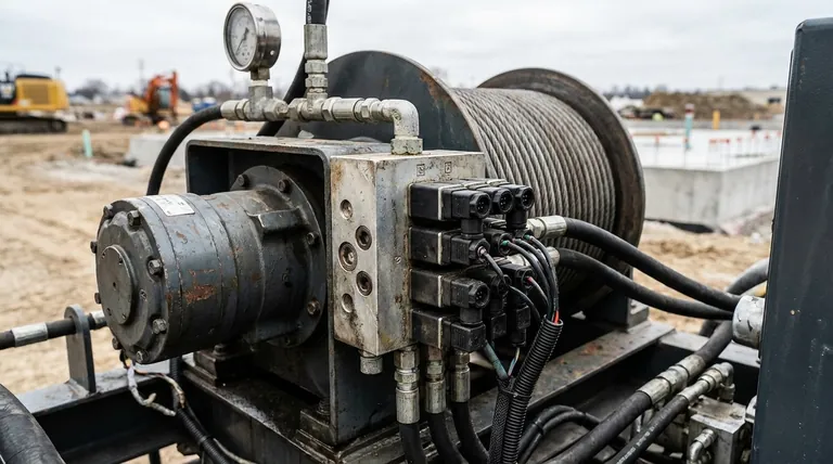 유압 윈치의 솔레노이드 밸브 블록의 역할은 무엇인가요? 제어를 위한 전기-유압 브레인