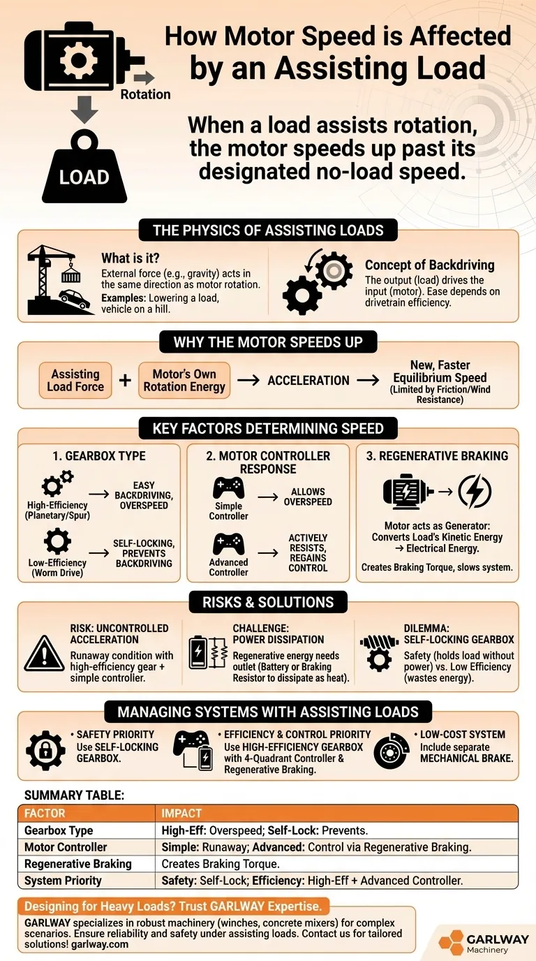 부하가 구동 방향으로 작용할 때 모터 속도는 어떻게 됩니까? 안전한 작동을 위한 제어 보조 부하 시각적 가이드