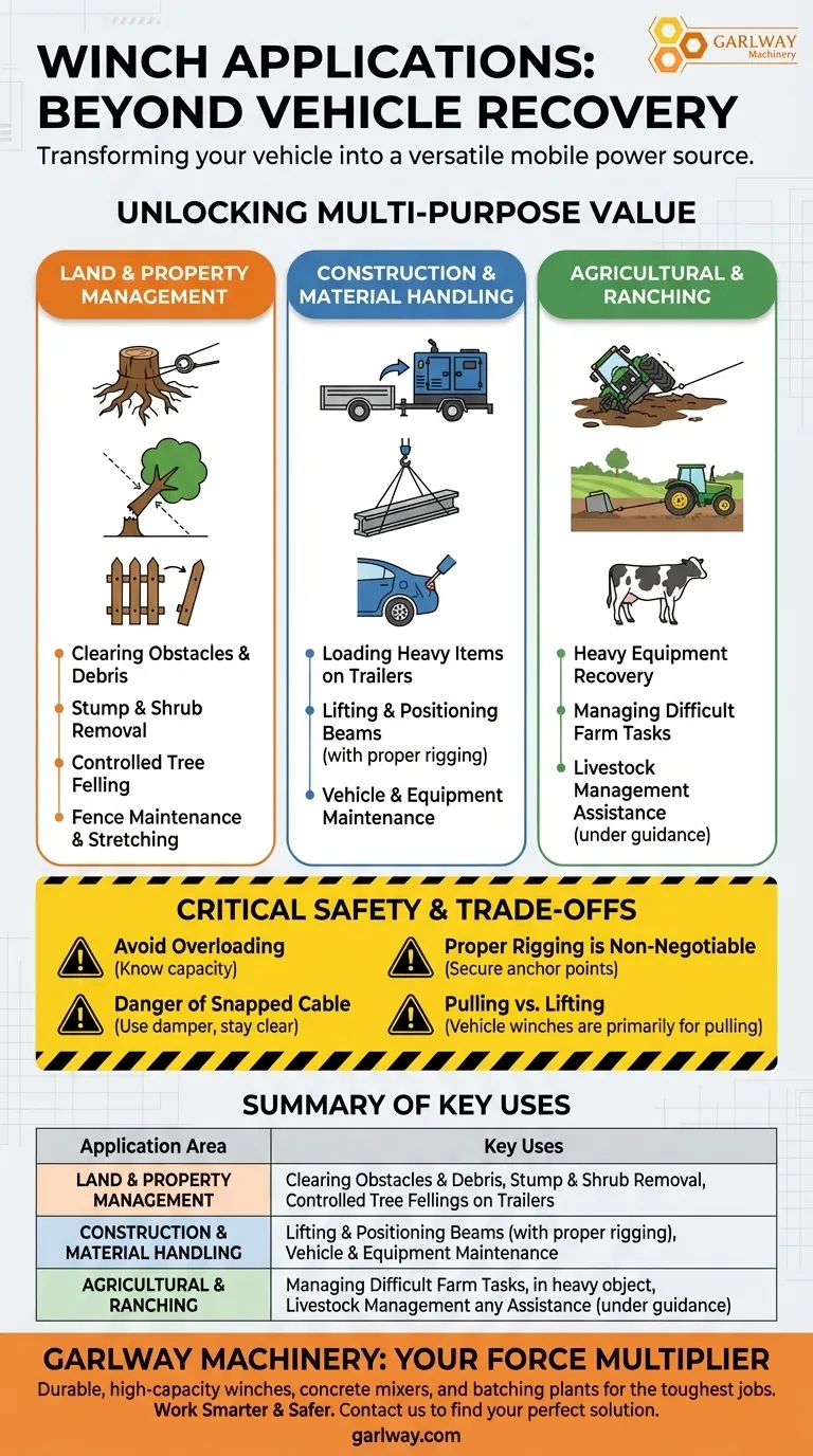 Welche alternativen Einsatzmöglichkeiten gibt es für Seilwinden über die Fahrzeugbergung hinaus? Steigern Sie Ihre Produktivität an Land, auf Baustellen und auf Bauernhöfen Visuelle Anleitung