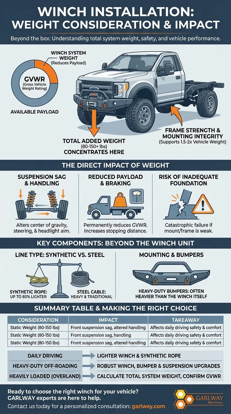 윈치 설치 시 무게 고려 사항은 무엇인가요? 안전하고 균형 잡힌 차량 성능 보장 시각적 가이드