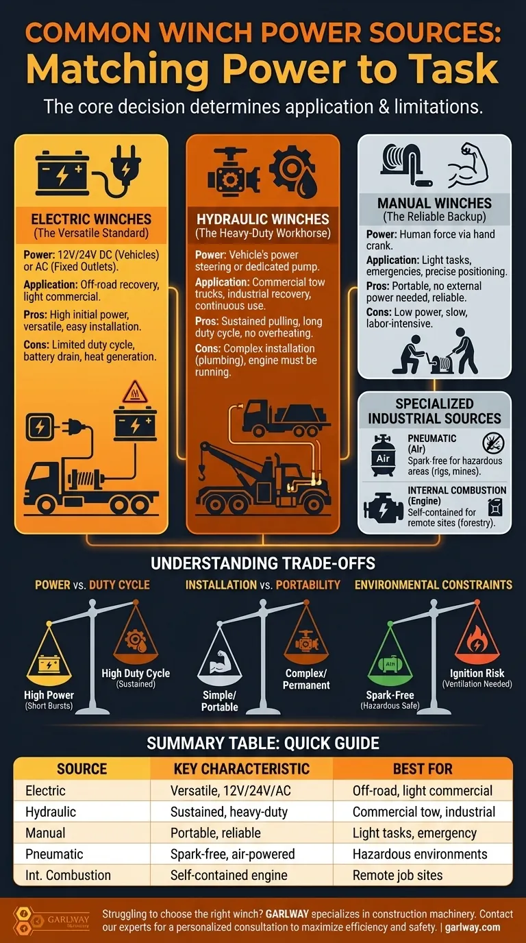 윈치의 일반적인 동력원은 무엇인가요? 프로젝트 요구 사항에 맞춰 동력을 선택하세요. 시각적 가이드