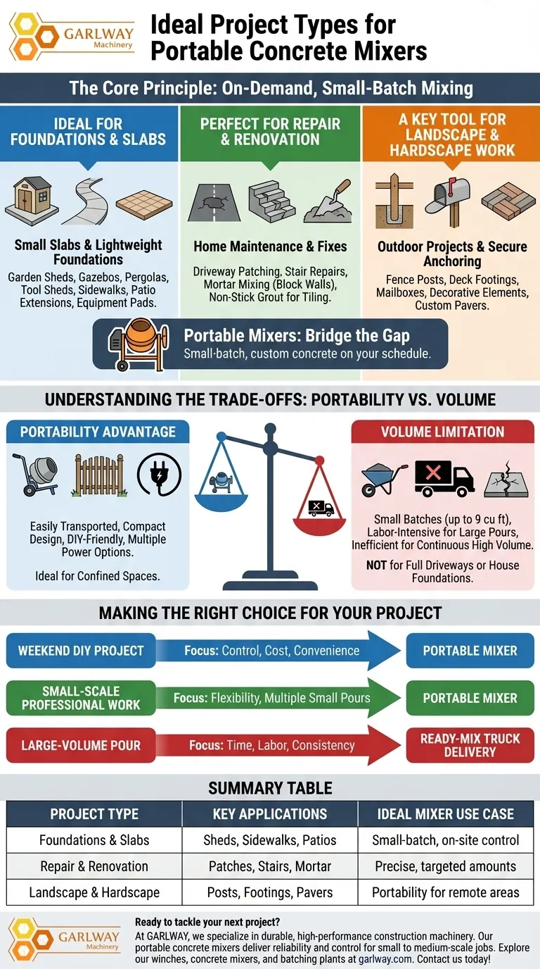 ما هي أنواع المشاريع التي تناسب خلاطات الخرسانة المحمولة؟ مثالية لمشاريع الأعمال اليدوية والبناء على نطاق صغير دليل مرئي