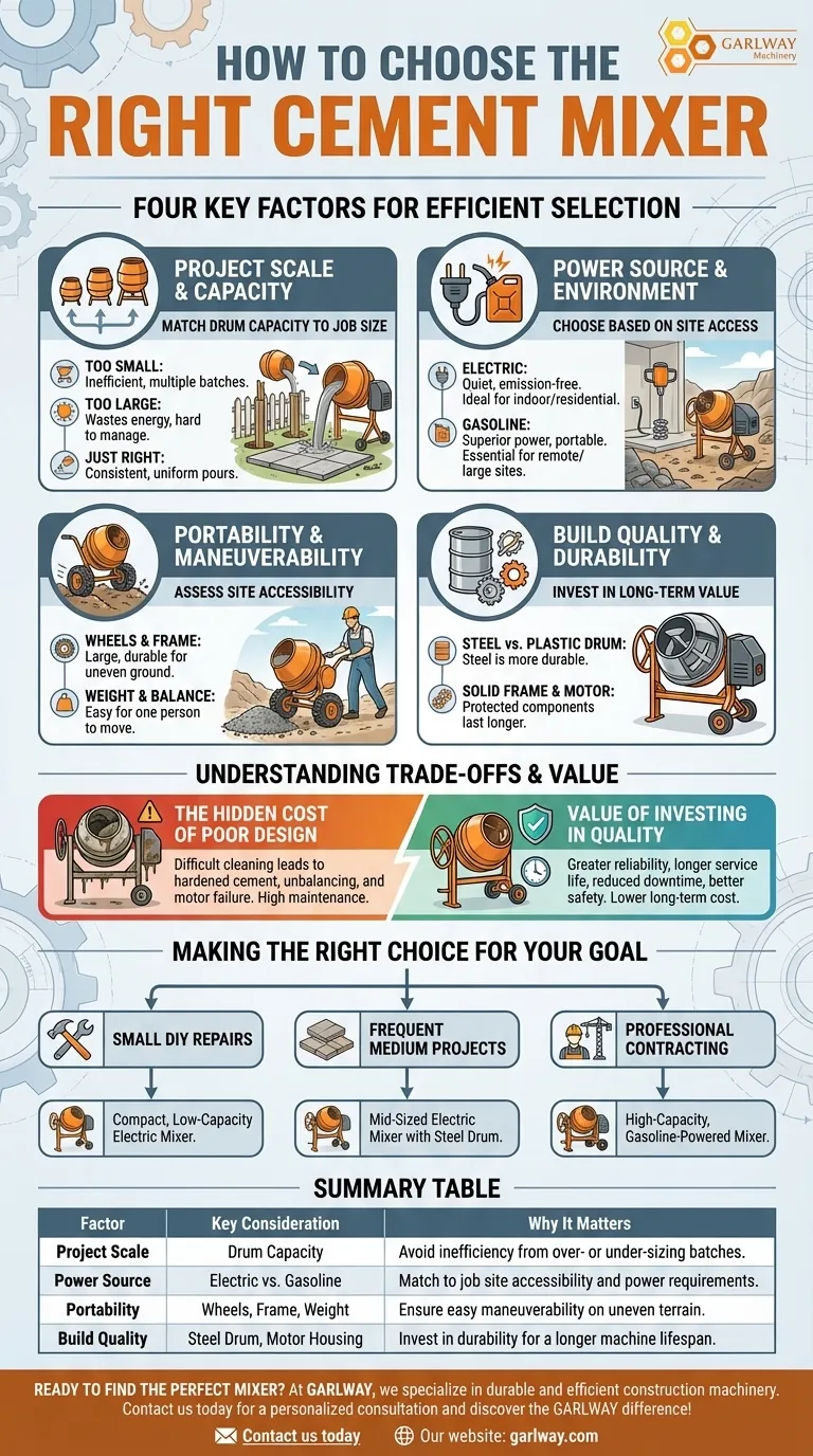 시멘트 믹서 선택 시 고려해야 할 요소는 무엇인가요? 효율성과 내구성을 위한 올바른 믹서 선택 시각적 가이드