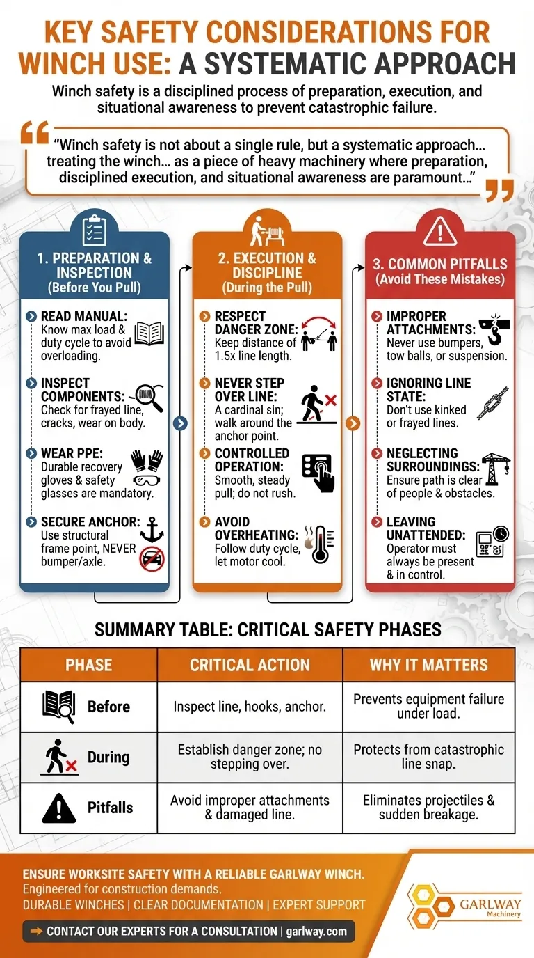 What are the key safety considerations when using a winch? Master the 3 Pillars for Safe Operation Visual Guide