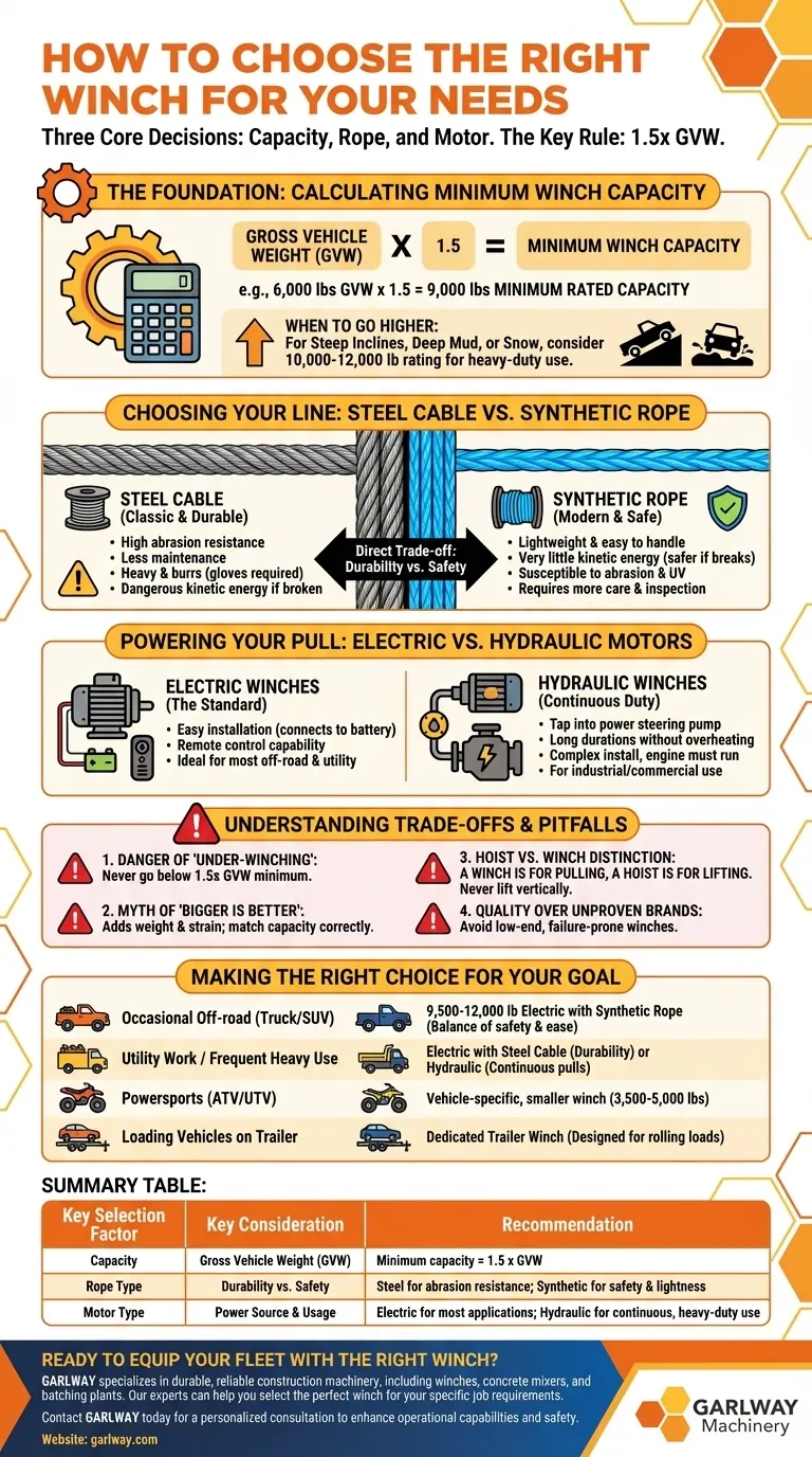¿Cómo elegir el cabrestante adecuado para tus necesidades? Una guía para la selección de capacidad, cuerda y motor Guía Visual
