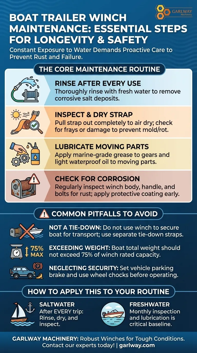보트 트레일러 윈치에 특화된 유지보수 단계는 무엇인가요? 램프에서의 안전 및 신뢰성 확보 시각적 가이드