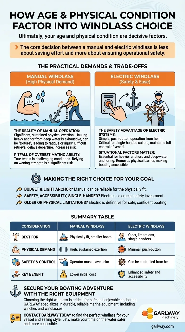 How does age and physical condition factor into windlass choice? Ensure Safe & Accessible Boating Visual Guide
