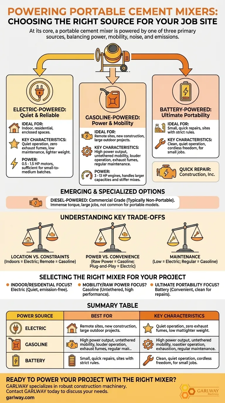 What are the power sources for portable cement mixers? Choose the Right Power for Your Job Site Visual Guide