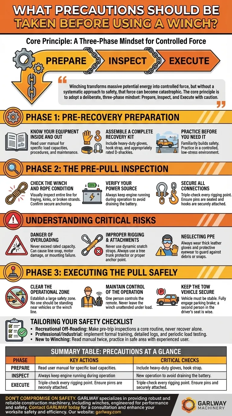 Quelles précautions faut-il prendre avant d'utiliser un treuil ? Un guide de sécurité en 3 phases pour un fonctionnement sûr Guide Visuel